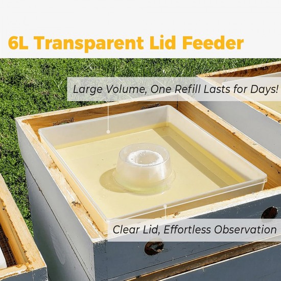 Beekeeping Supplies Hive Top Bee Feeder with Clear Cover for 10 Frame Beehive, 1.5 Gallons (6L)
