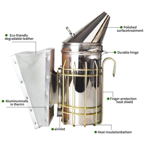 Stainless Steel Bee Hive Smoker with Heat Shield, Beekeeping Equipment,Beekeeping Supplie for Beekeeper