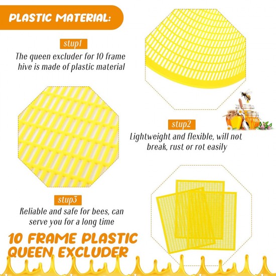 10 Pcs 10 Frame Plastic Queen Excluder Queen Bee Excluder for Bee Hive Beekeeping, Separating Queen Bees from Honey, Beekeepers Looking to Harvest Honey (Yellow,10 Frame)