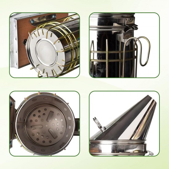 Stainless Steel Bee Hive Smoker with Heat Shield, Beekeeping Equipment,Beekeeping Supplie for Beekeeper