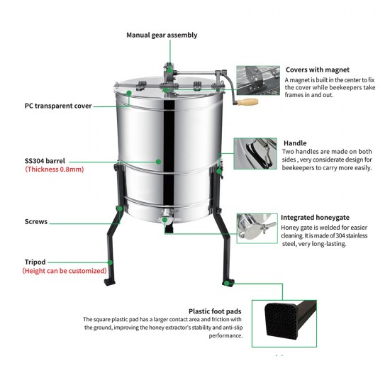 Honey Processing Machine Honey Centrifuge 3 Frames Manual Honey Extractor