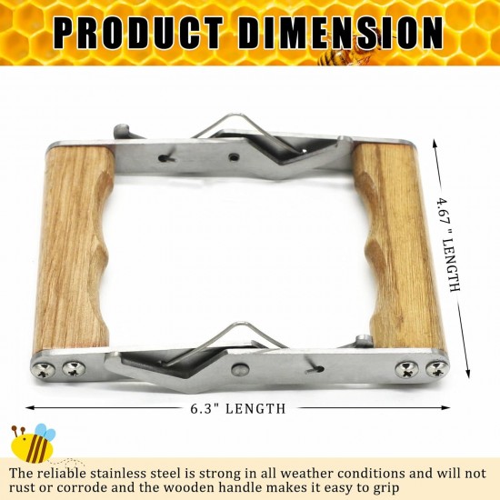 Stainless Steel Beekeeping Frame Gripper, Holder and Lifter Tool with Wooden Handle for Beekeeeper